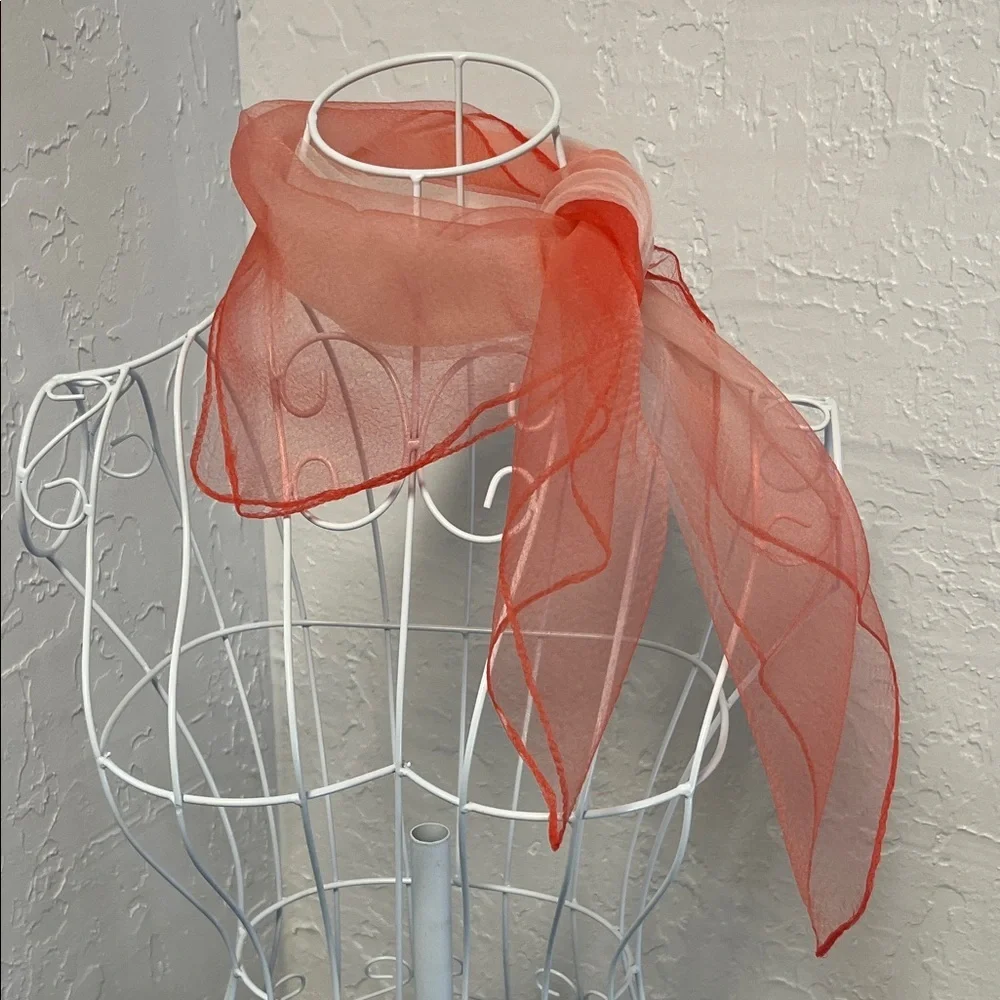 Vintage Sheer Gradient Two-Tone Red and White Nylon Chiffon Scarf Headscarf